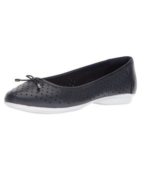Clarks Collection Gracelin Lea Black Perforated Slip On Leather Ballet Flat Bow
